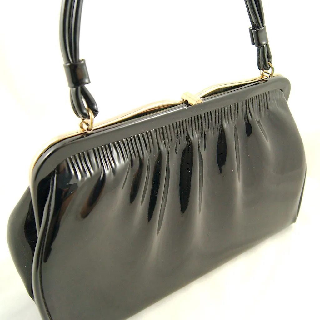 1950s Black Patent Heart Bag