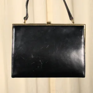 1950s Vintage Black Clasp Handbag