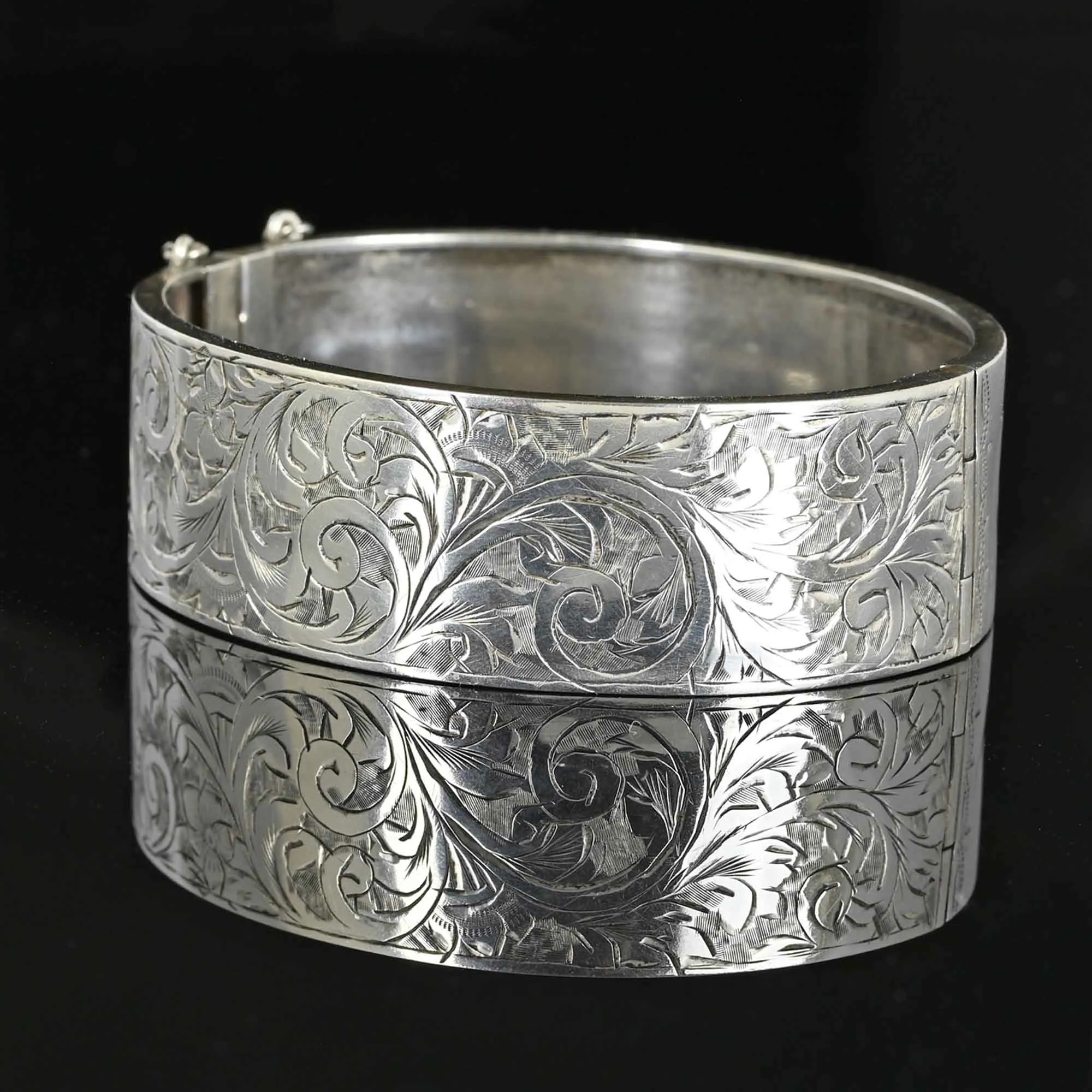 Antique Engraved Sterling Silver Bangle Bracelet