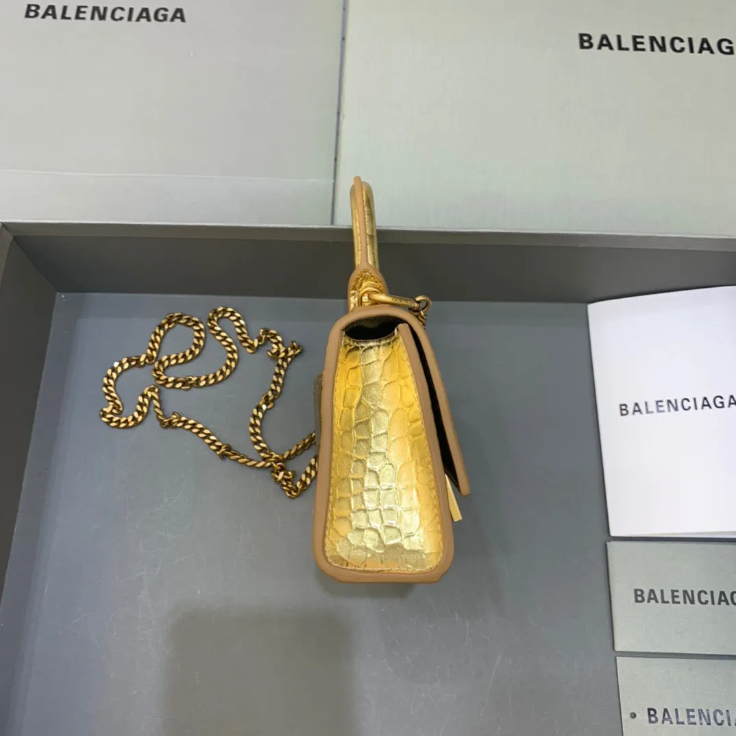 Balen Hourglass Mini Handbag With Chain In Gold, For Women,  Bags 4.7in/12cm 6646761S49M8005