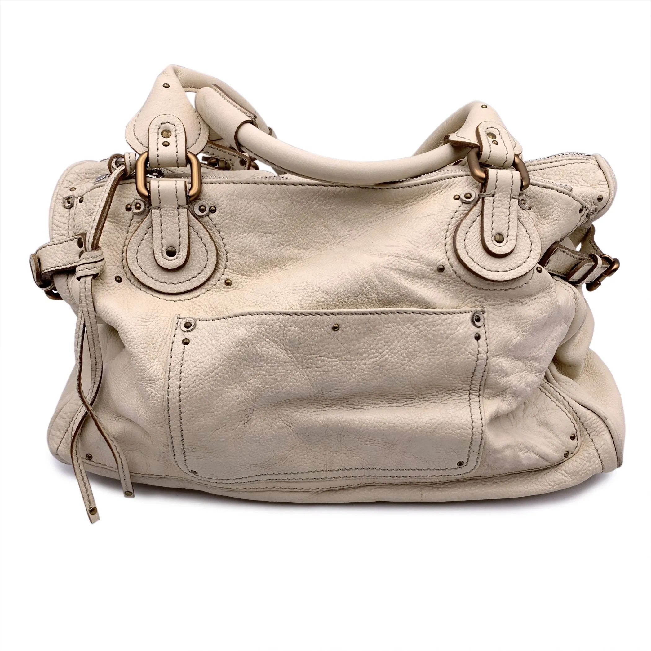 Chloe Beige Off White Leather Large Paddington Bag Tote Satchel