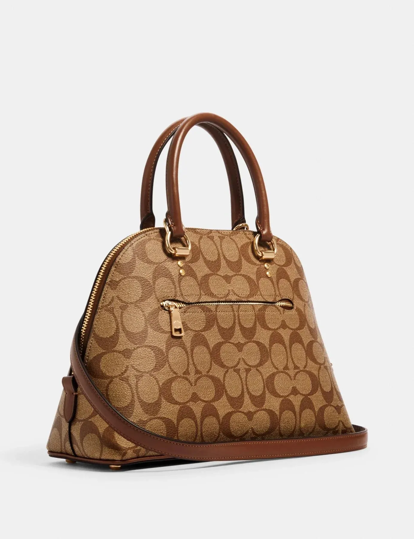 Coach Katy Satchel In Signature Canvas Khaki Saddle