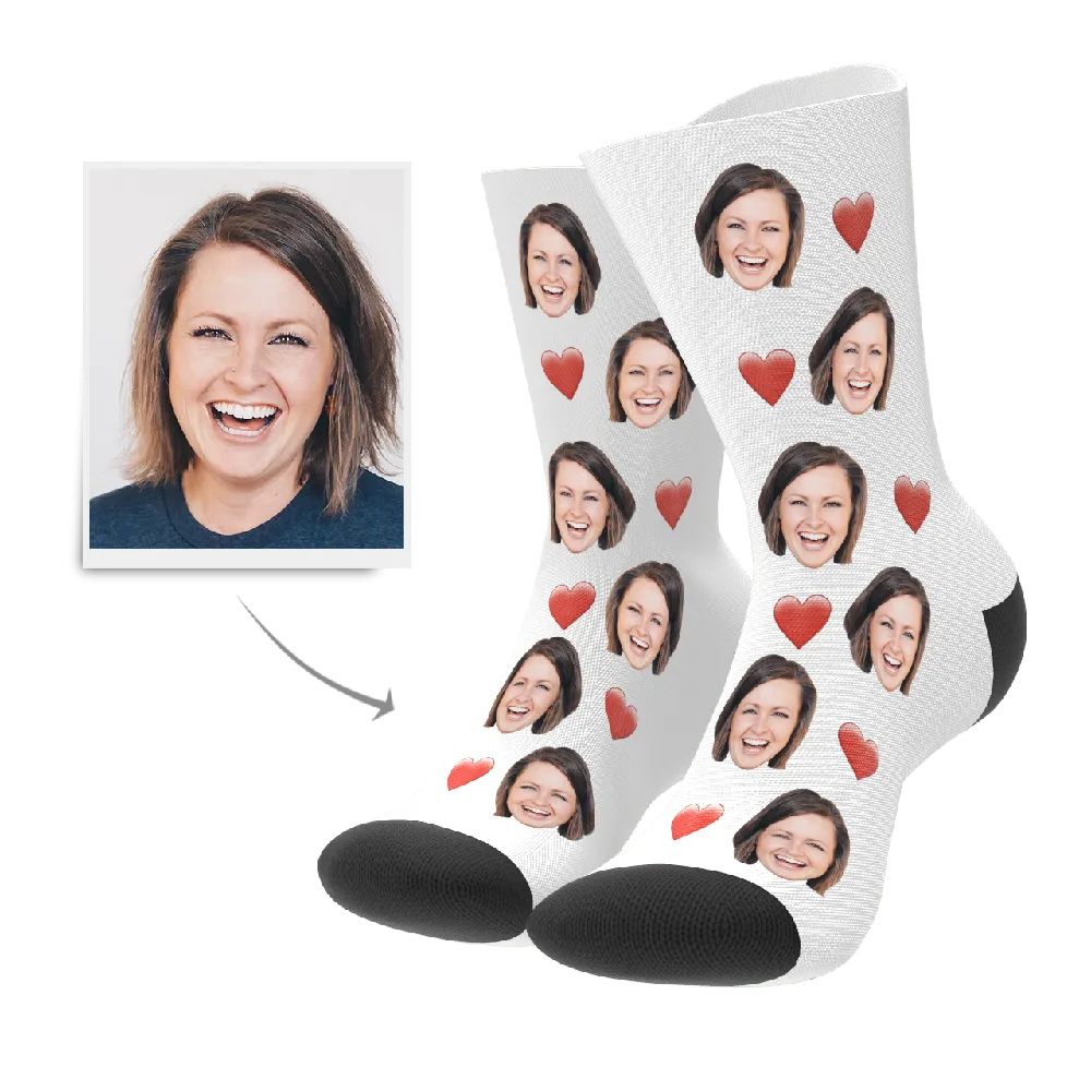 Custom Face Socks With Heart For Men and Women