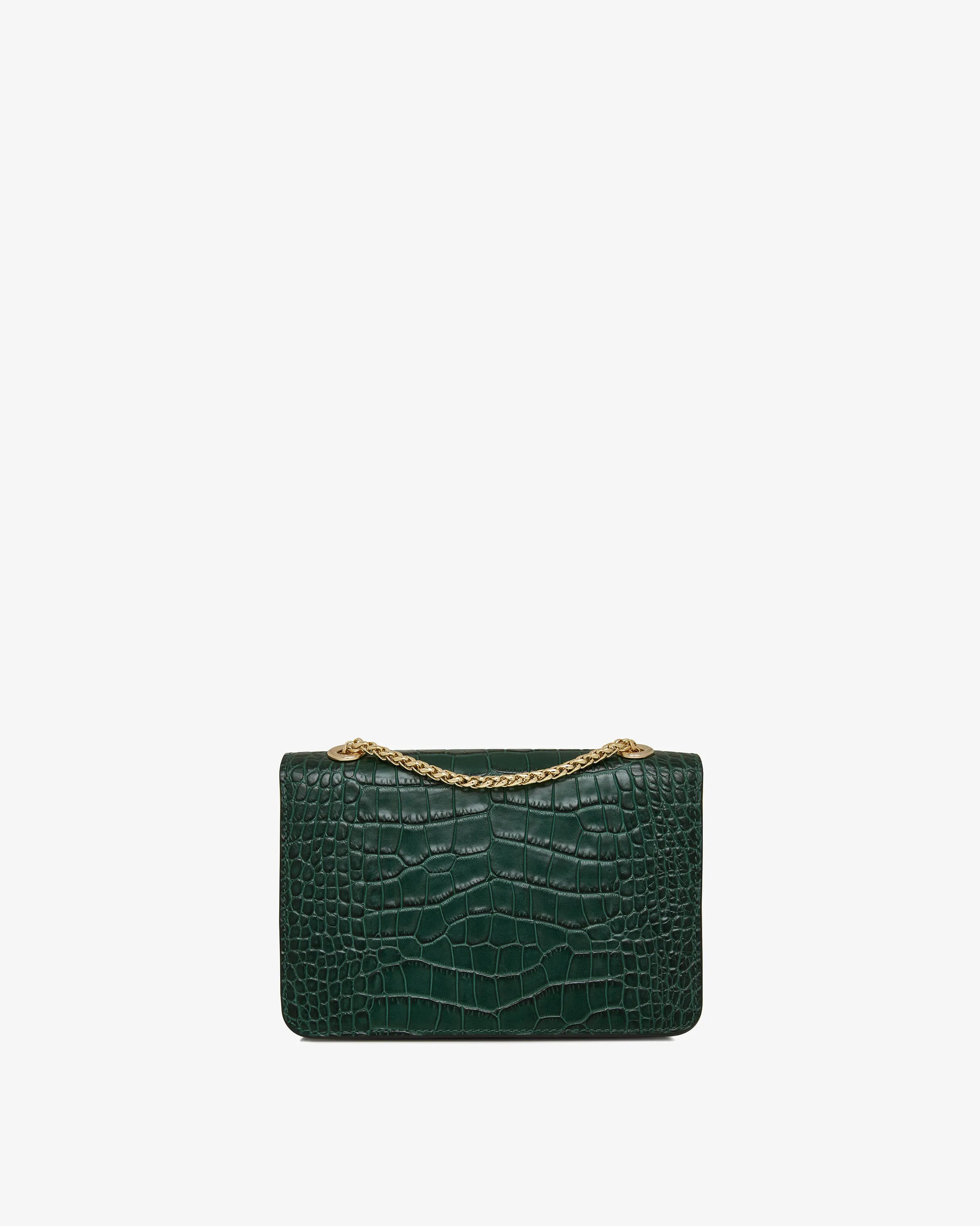 East/West Mini - Croc-Embossed Leather Bottle Green