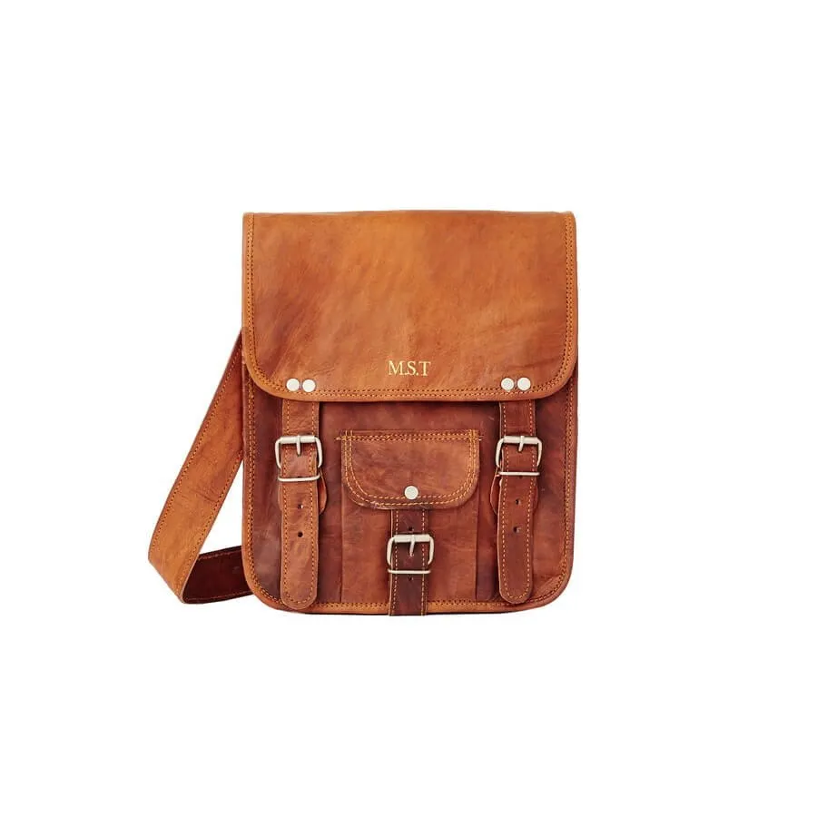 Men's Midi Long Leather Satchel with Front Pocket