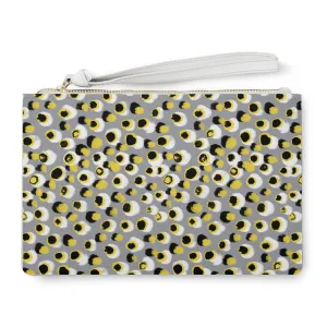 On the Go Leather Clutch Handbags, Yellow and Gray Dots