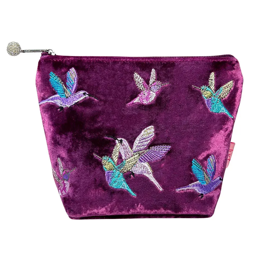 Lua PU288 Designer Cosmetics Purse - Elegant Plum Hummingbird Pattern