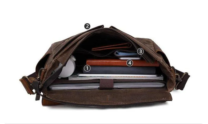 Waxed Canvas and Cowhide Leather Messenger Bag Men Satchel Briefcase Vintage Crossbody Bag Shoulder Bag Laptop Bag Unique Groomsmen Gifts